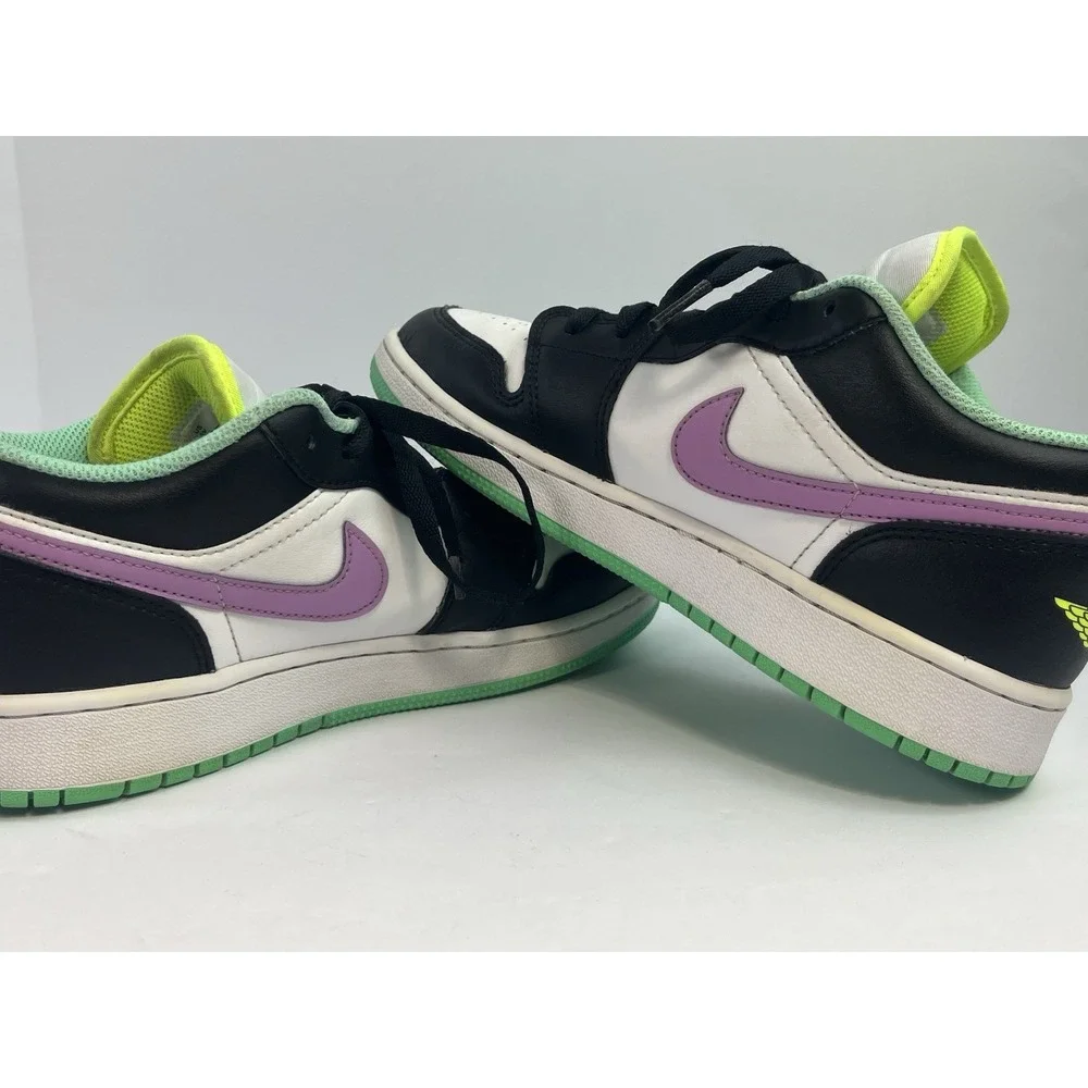 Jordan 1 Low Green Glow Violet Shock Gym Sneakers Youth GS 6Y - Women's Size 7.5